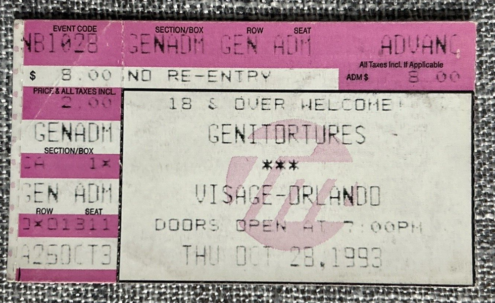 Vintage Genitorturers Concert Ticket Stub The Station Fern Park 5/30/93