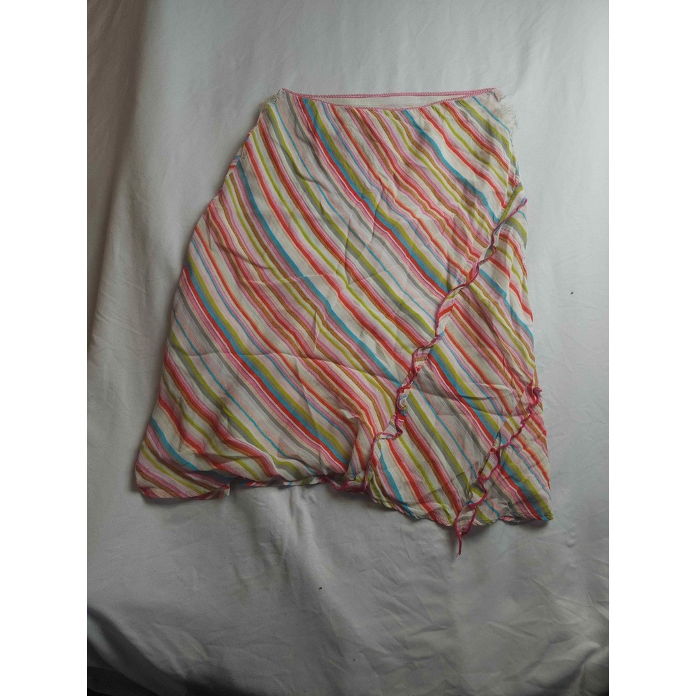 Tessuto Womens Medium Multi Color Diagonal Stripe Ruffle Trim Rayon Midi Skirt