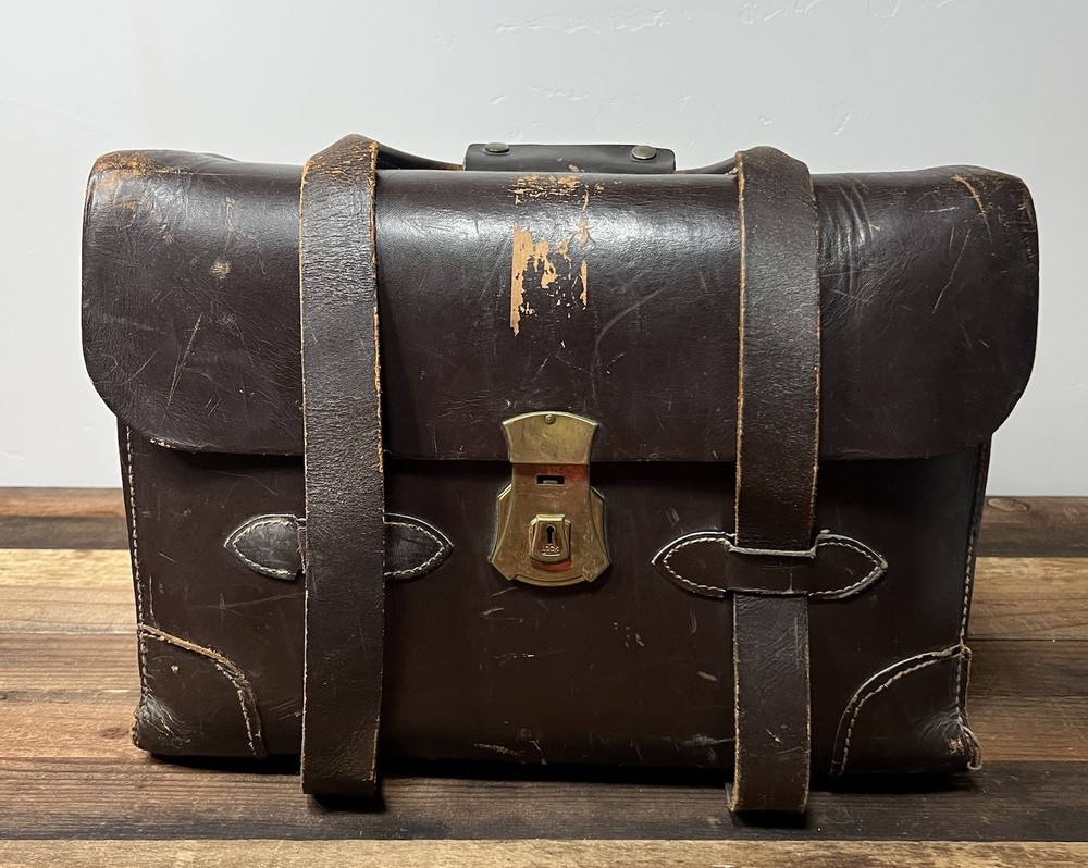 Vintage US Military Leather Attache Satchel Briefcase Distressed Large 16