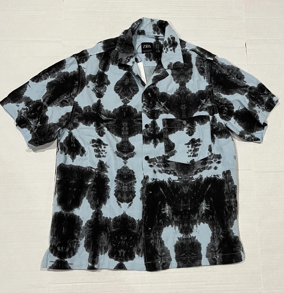 ZARA Men's  Blue Tie-Dye Abstract Art Resort / x-large/ NEW WITH TAGS-image