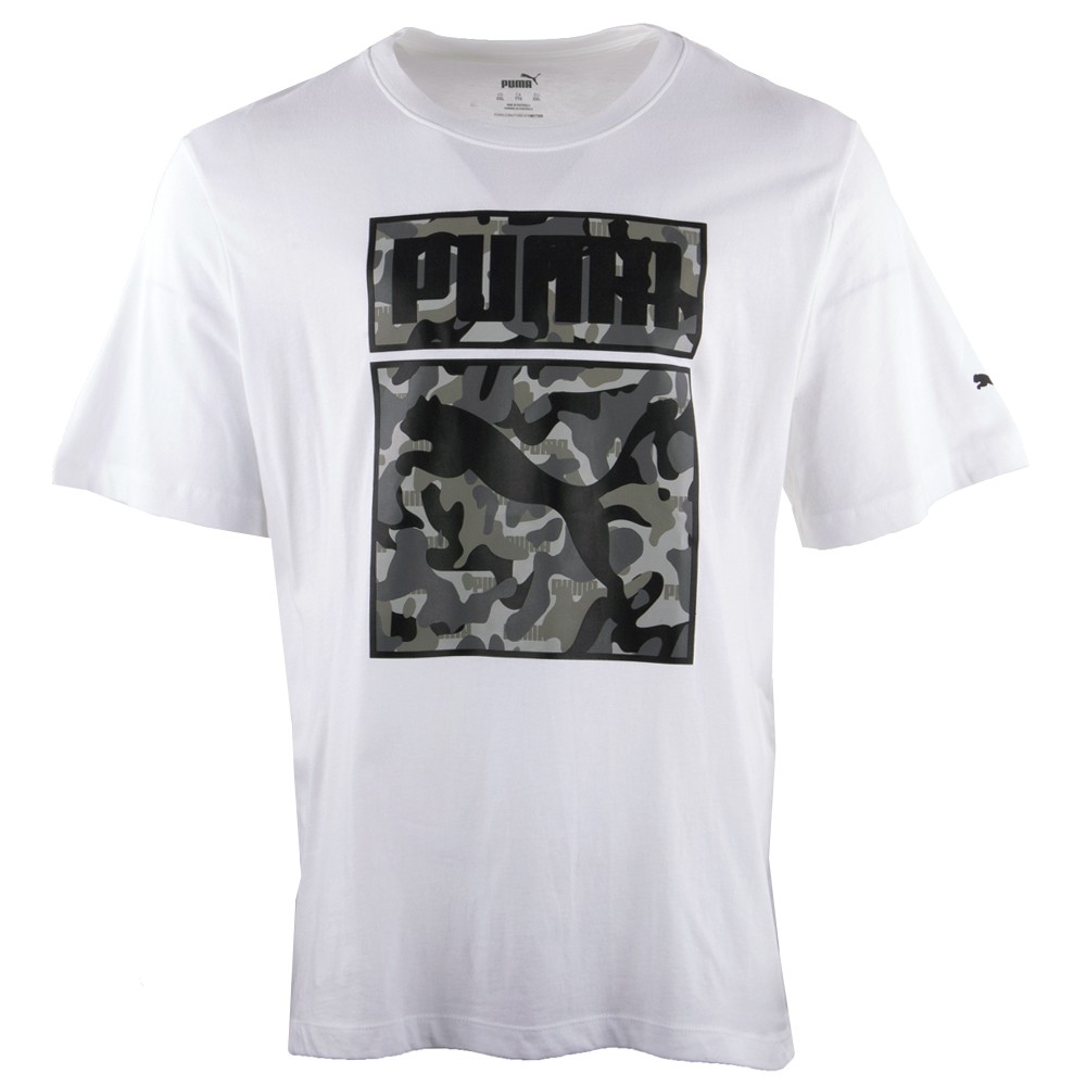 PUMA One Shot Camo Crew Neck Short Sleeve T-Shirt Big Tall Mens White Casual Top