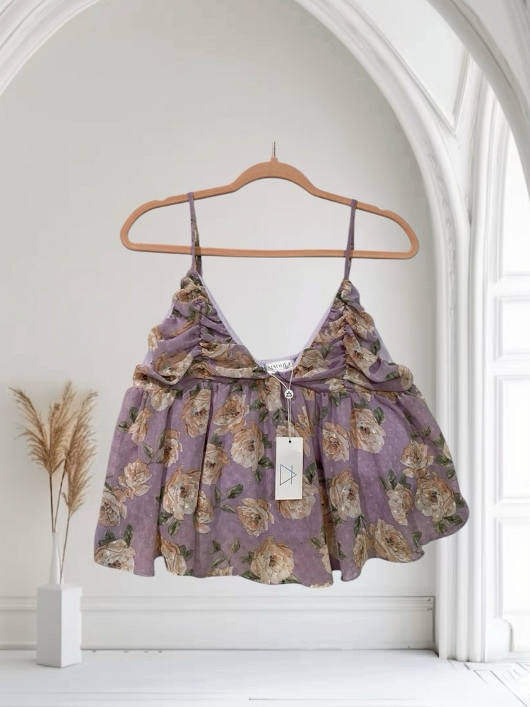 Maddy J Styles Womens Large Floral Babydoll Crop Top Summer Feminine Whimsy