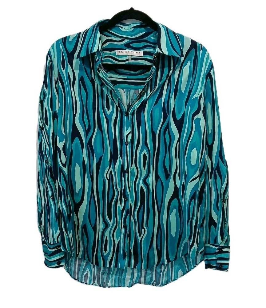 Trina Turk Button Up Arielle Top Ceramic Multi Color Women's Size Small Bold