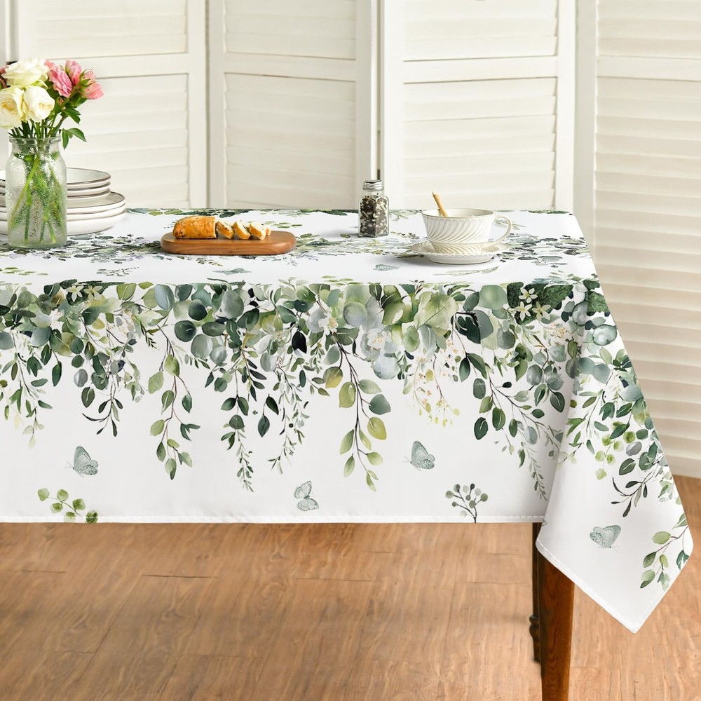 Spring Tablecloth 60Ã—84 Inch Rectangular, Green Eucalyptus Washable Seasonal