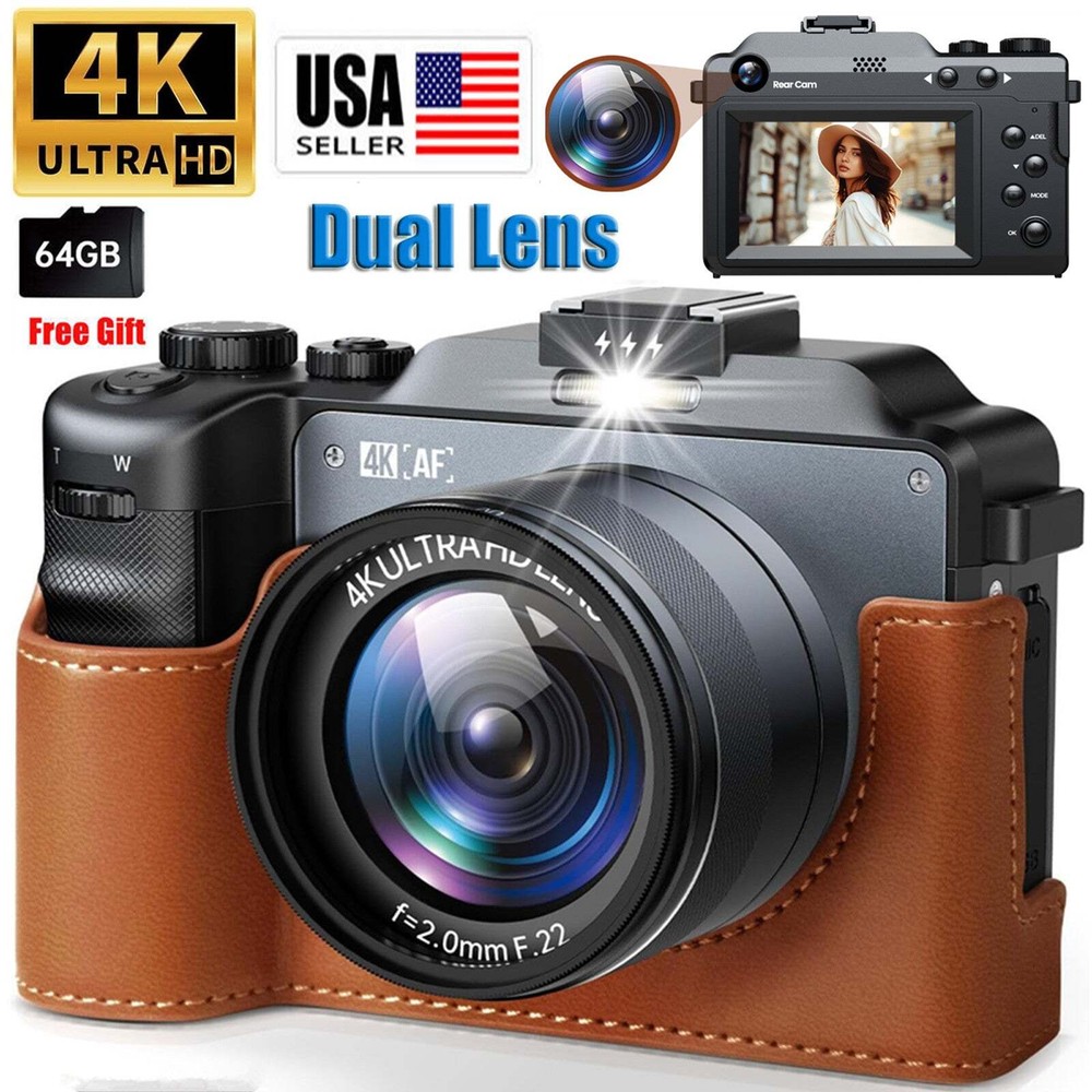 4K Autofocus Digital Camera 64MP for Photography Dual Lens 64GB 18X Digital Zoom