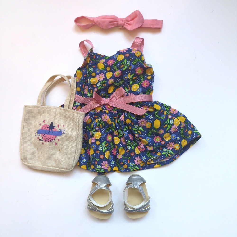 American Girl Doll Fresh Lemon Market Outfit - COMPLETE - Dress Bow Shoes Bag