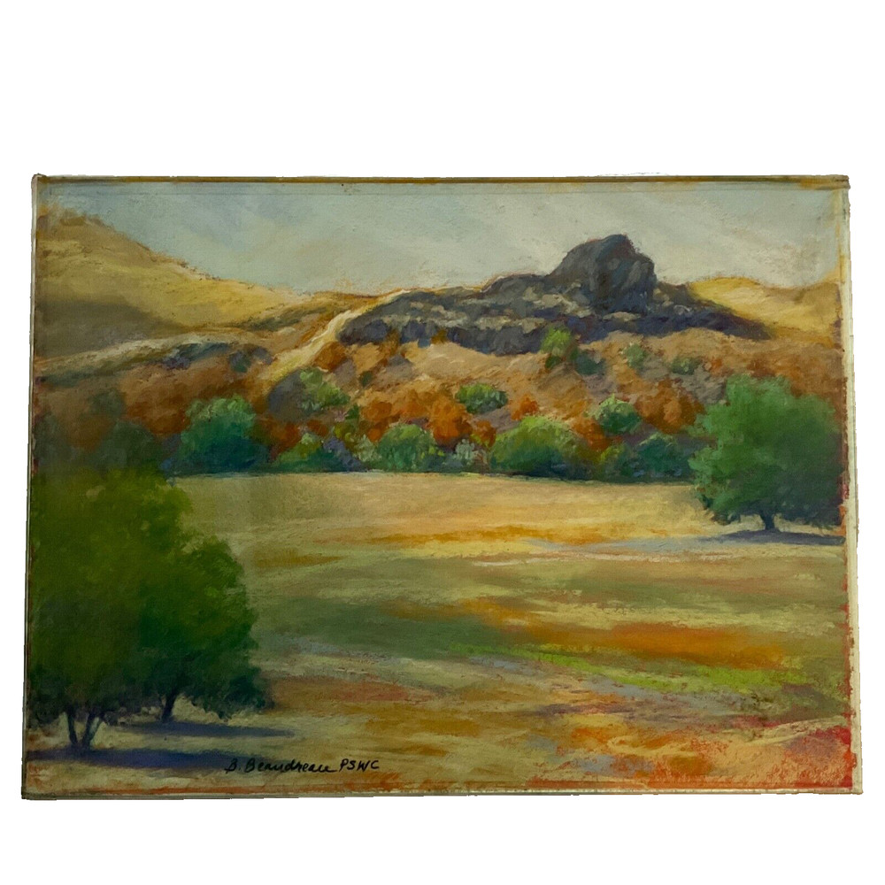 VINTAGE summer landscape original chalk drawing hand painted by Beaudreau