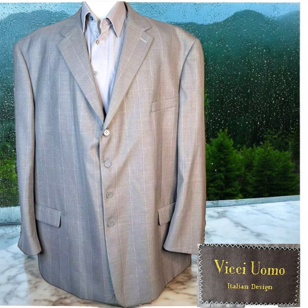 Vicci Uomo Sport Coat Blazer Mens 56L Gray Windowpane 4 Button VL