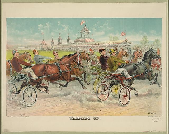 Photo:New York 1893 Currier Ives Harness Horse Racing Warming Up Print