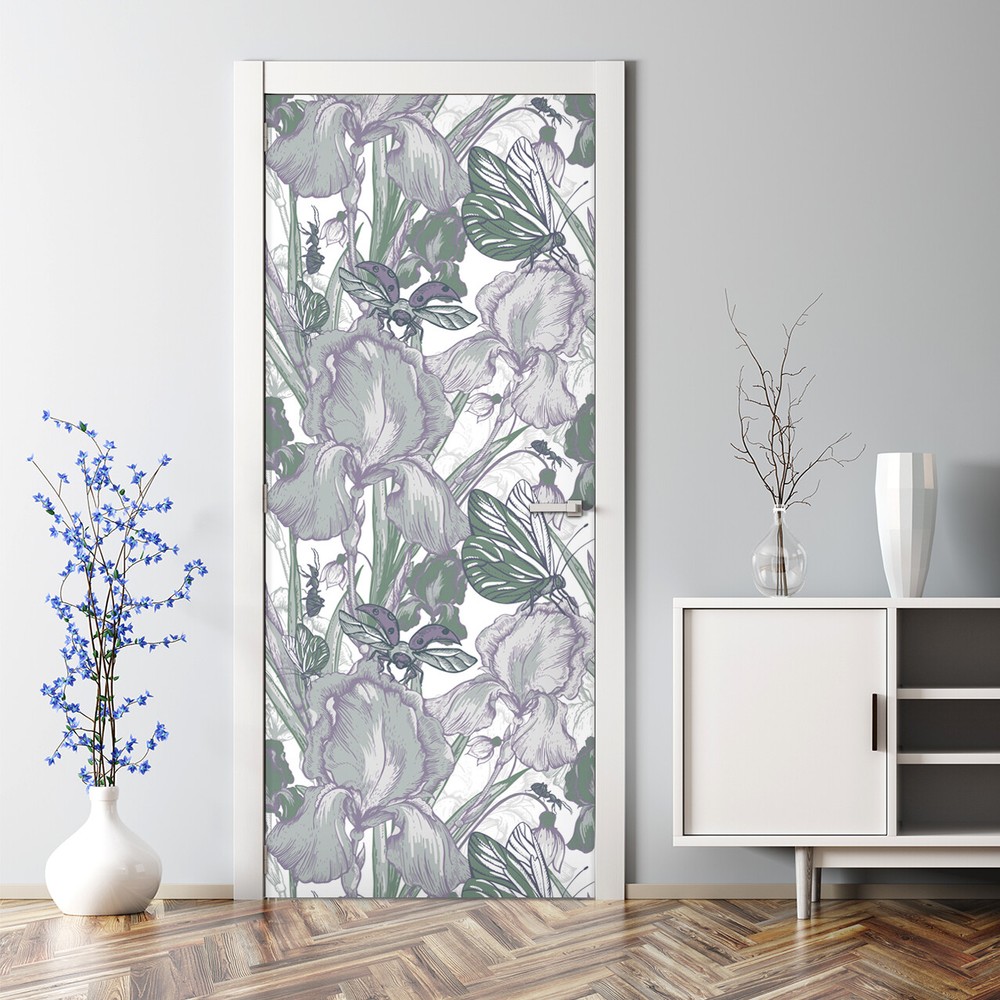 Vintage Floral nursery design wildlife decor Self adhesive Door Decal Wallpaper