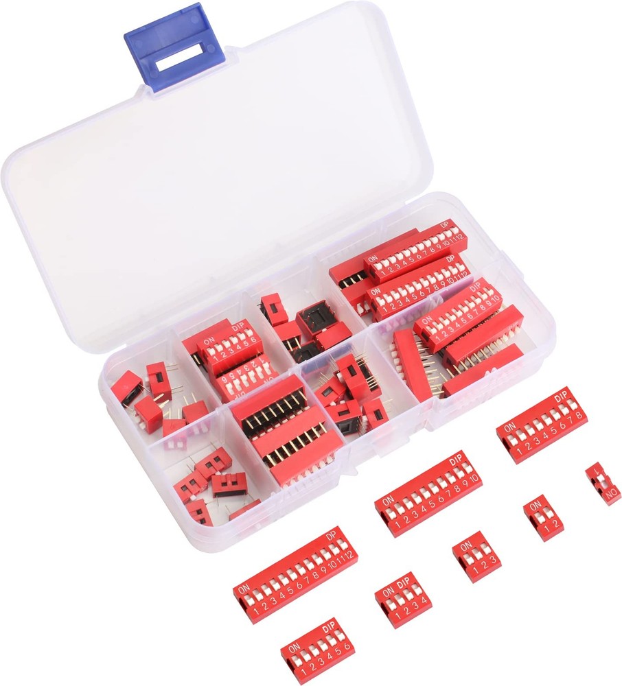 40PCS Double Row Dip Switch Assorted Kit 1 2 3 4 6 8 10 12 Position Red