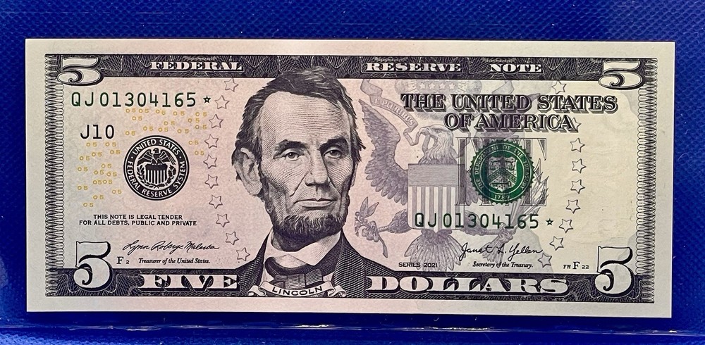 2021 U.S. $5 Federal Reserve Note Crisp Uncirculated Star Note
