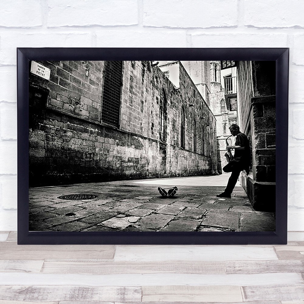 Silent Street Barcelona City Urban Saxophone Music Jazz Instrument Art Print