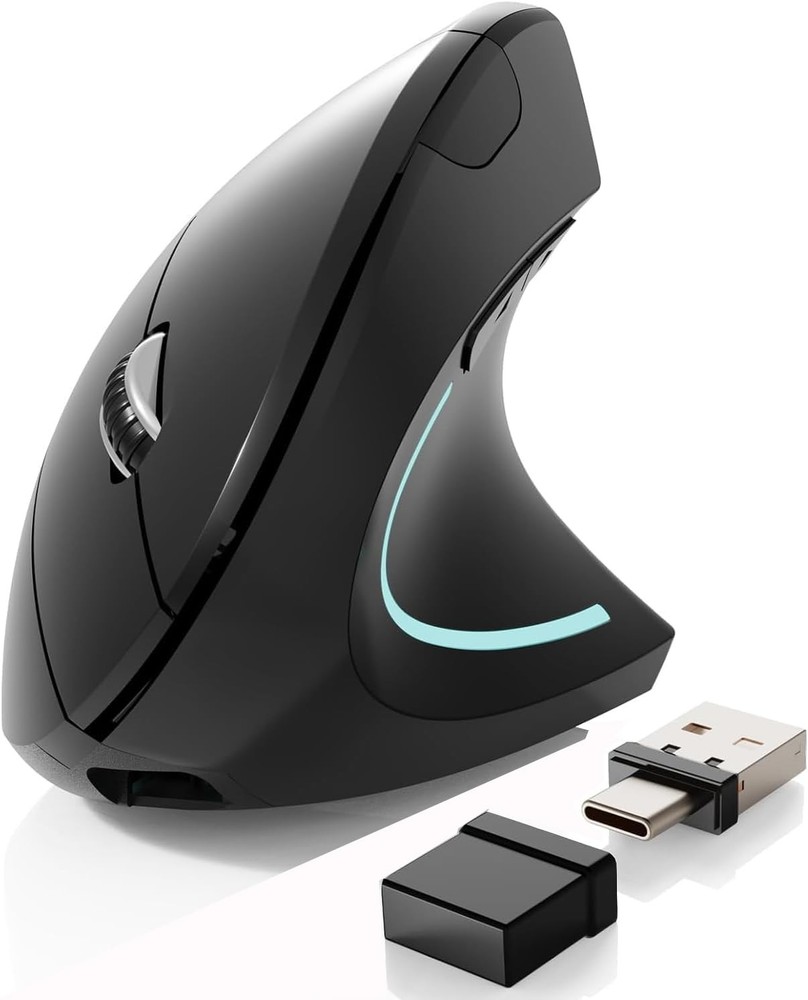 Wireless Vertical Ergonomic Bluetooth Mouse with USB-C Rechargeable 2.4G Connectivity