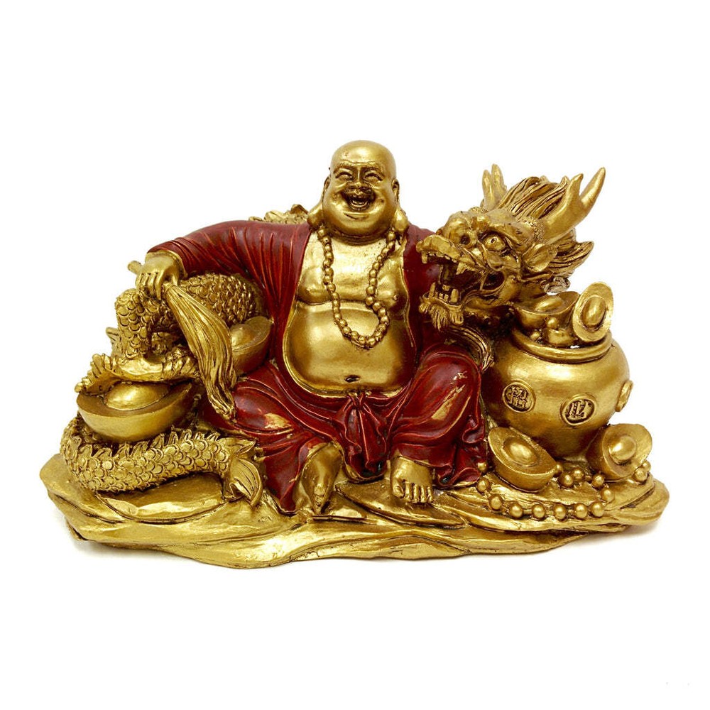 Happy Buddha With Dragon And Riches Figurine