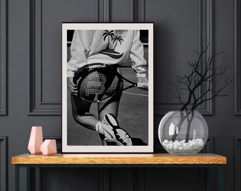 Tennis Girl Black and White Vintage Poster Old Money Aesthetic Print