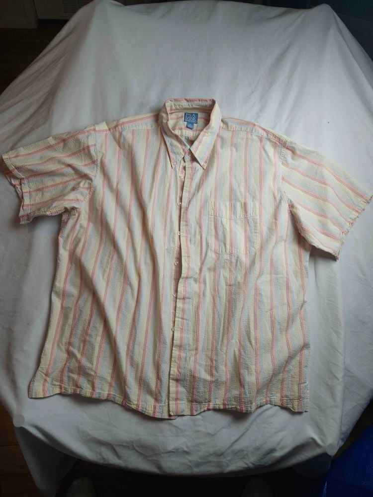 Jos A Bank Stays Cool Cotton Button Down Shirt Men 2XL Pink Striped Short Sleeve