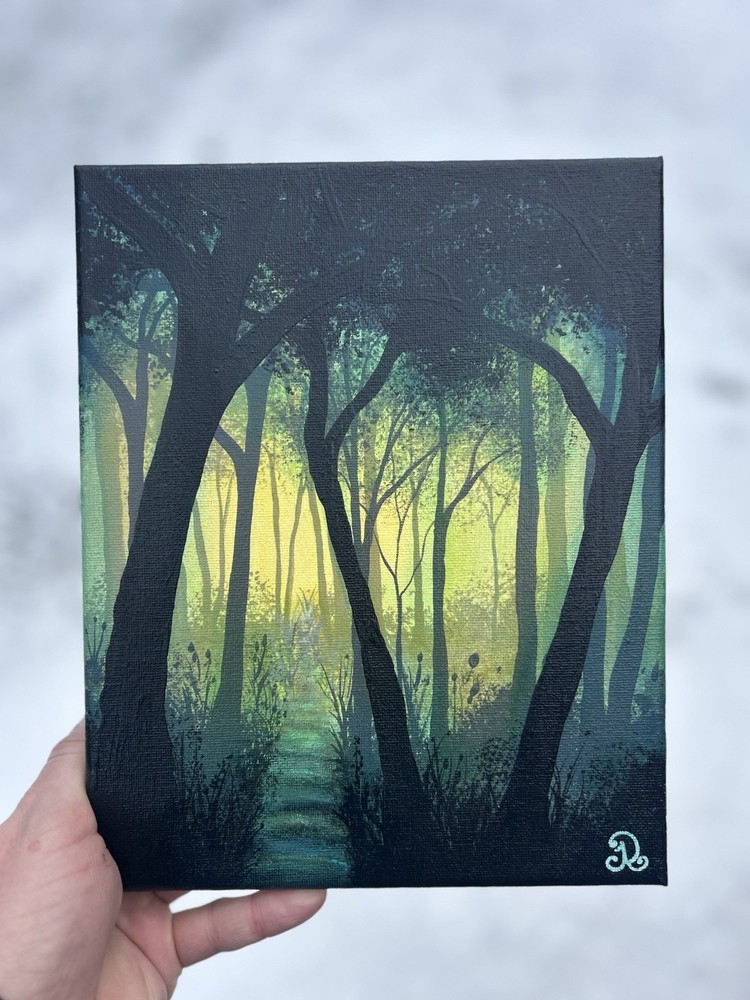 Forest Portal- 8x10 Inch Original Acrylic On Canvas By Jenny Aleksi