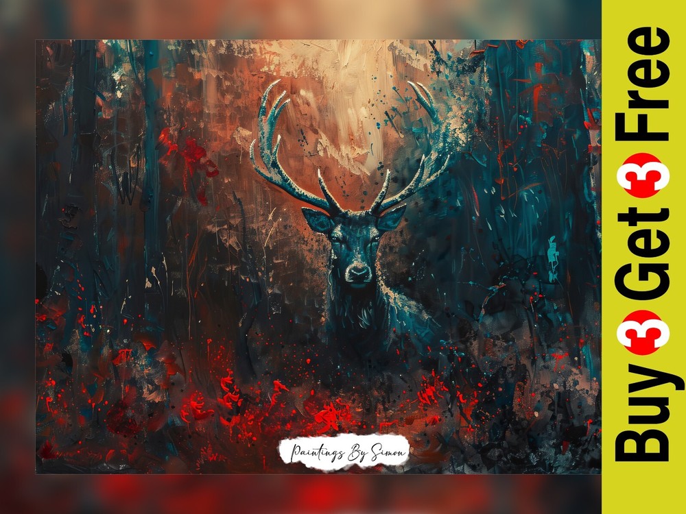 Abstract Forest Stag Art Print 5x7 Matte Paper Wall Decor  -image