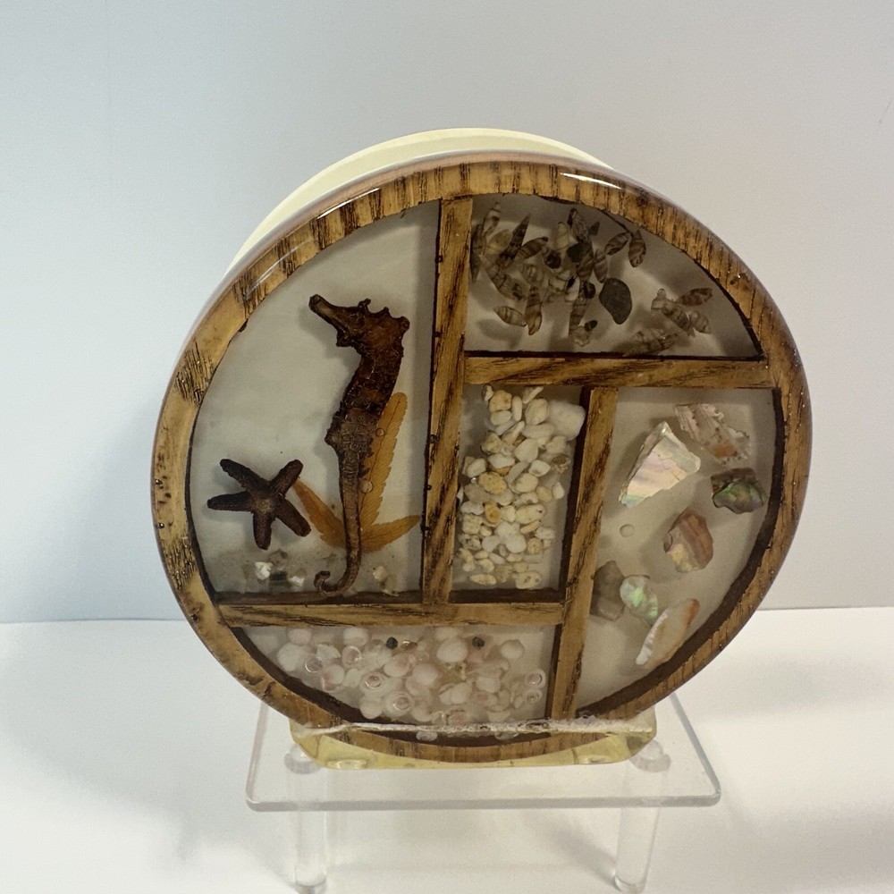 Vintage MCM Resin Inclusion SeaHorse Ocean Theme Napkin Holder Beach Condo Decor