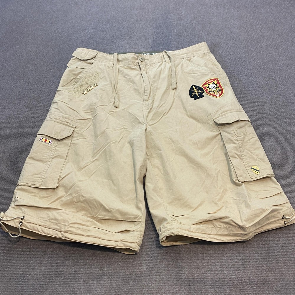 Ecko Unltd Shorts Mens 38 Y2K Baggy Cargo Skull Patch Drawstring Military Army