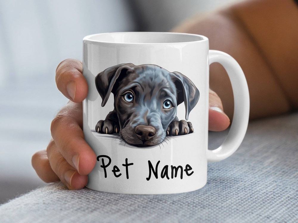 Custom Dog Mug Cute Blue Puppy Illustration With Pet Name Gift For Dog Lovers Pe