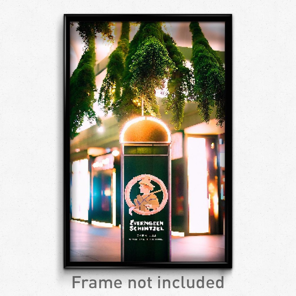 Pixel Art Poster - Evergreen Schnitzel (8 Bit Psychedelic Video Game Print)