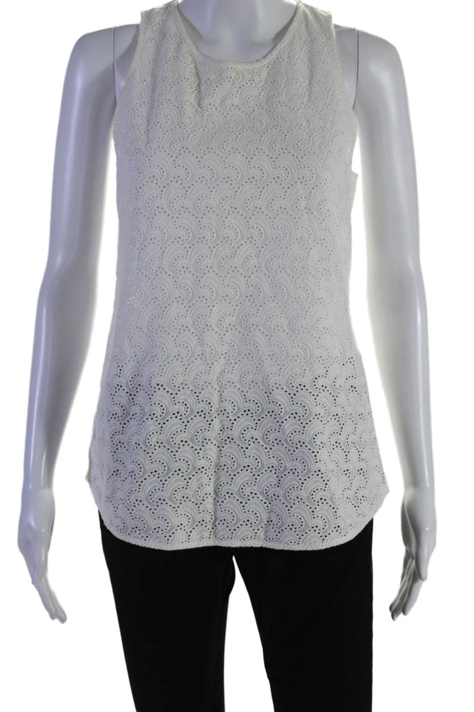Theory Womens Cotton Sleeveless Embroidered Tank Top Blouse White Size SFree Shipping in US $100+ Orders | $6.95 Orders Below