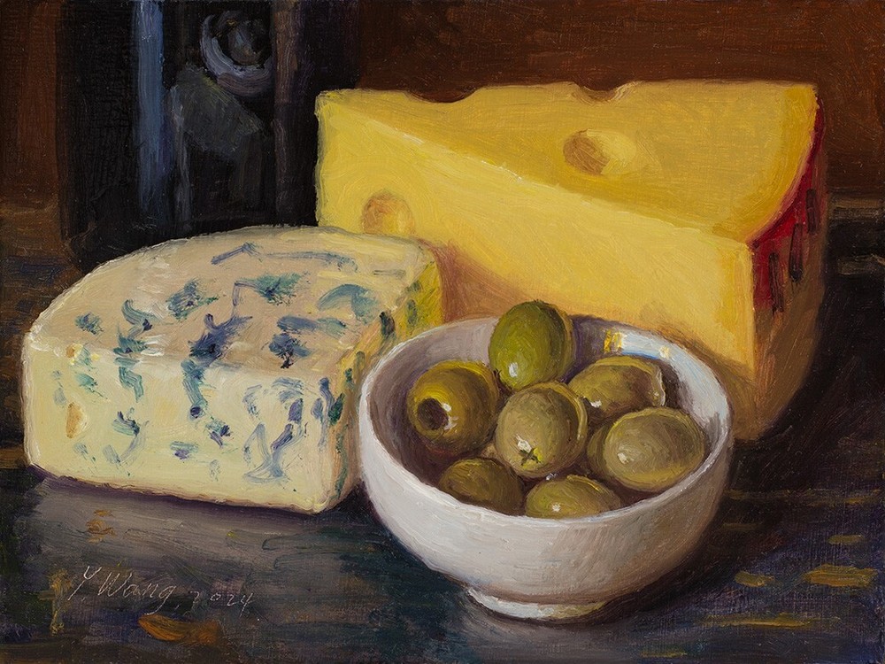 olives cheese, signed giclee fine art prints of my food painting Wang Fine Art