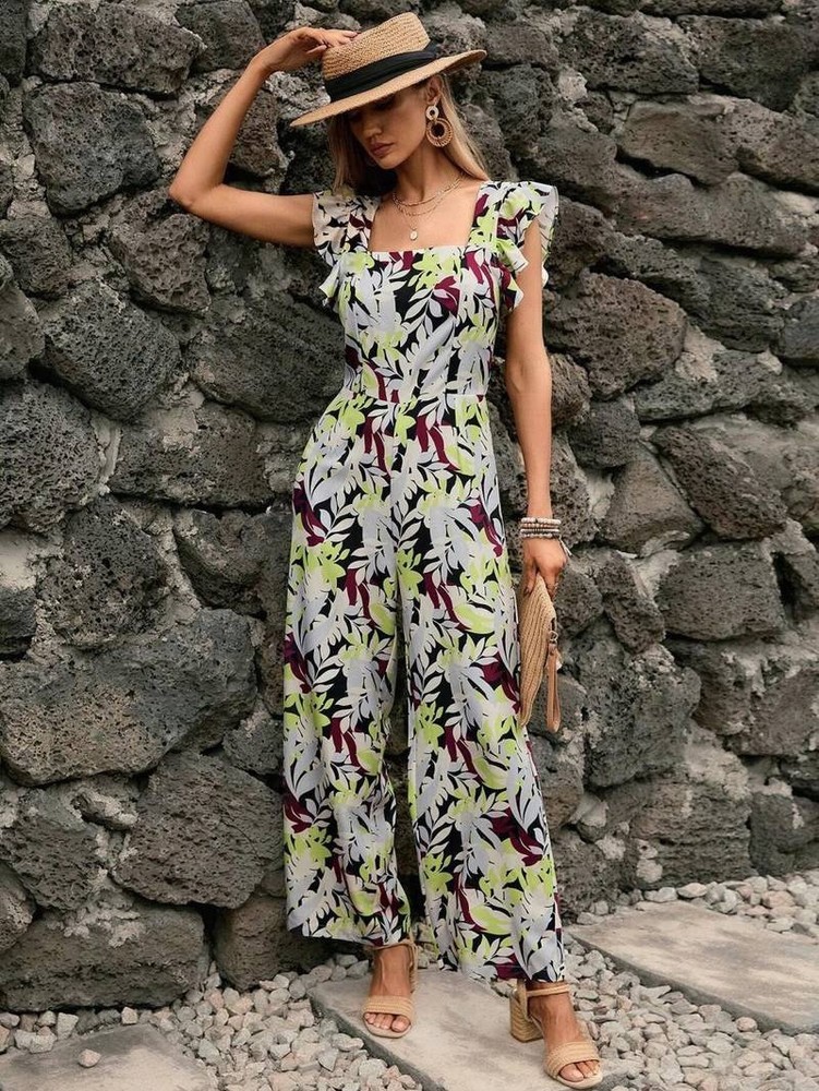 SHEIN Women's Sleeveless Wide Leg Jumpsuit Boho Summer floral print Sz S Colored