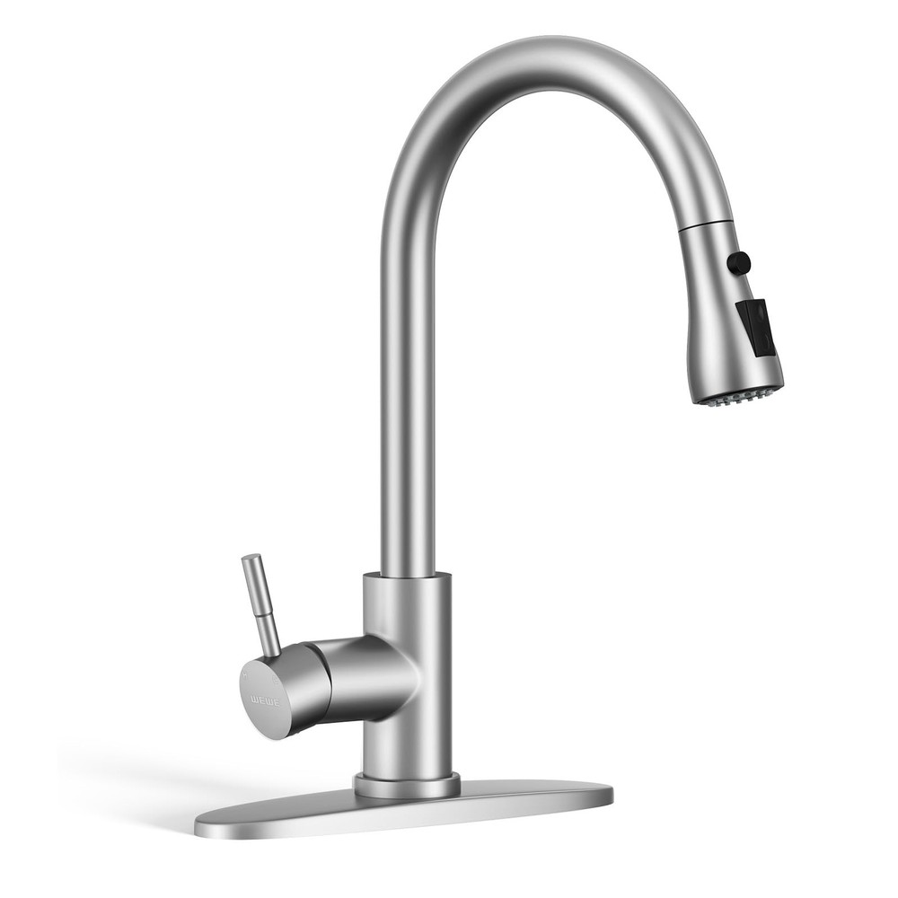 WEWE Single Handle High Arc Brushed Nickel Pull Out Kitchen Faucet,Single Lev...