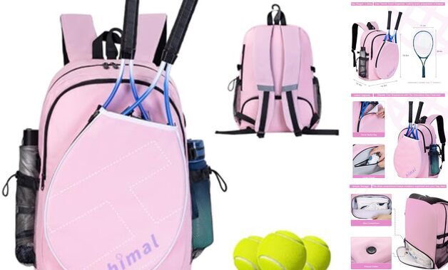 Tennis bag Tennis Backpack for Men Women, Large Capacity Holds 2 Baby Pink