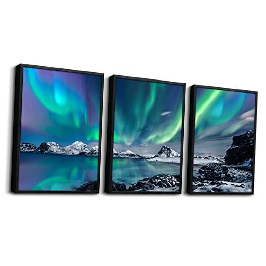 Abstract Wall Art, 12x16in 12x16inches*3pcs(Black Framed) Aurora(Black Framed)
