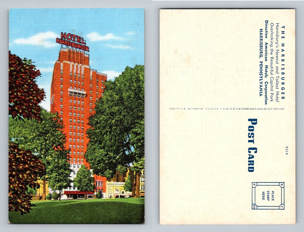 Harrisburg PA-Pennsylvania Hotel Harrisburger Capitol Park View Vintage Postcard