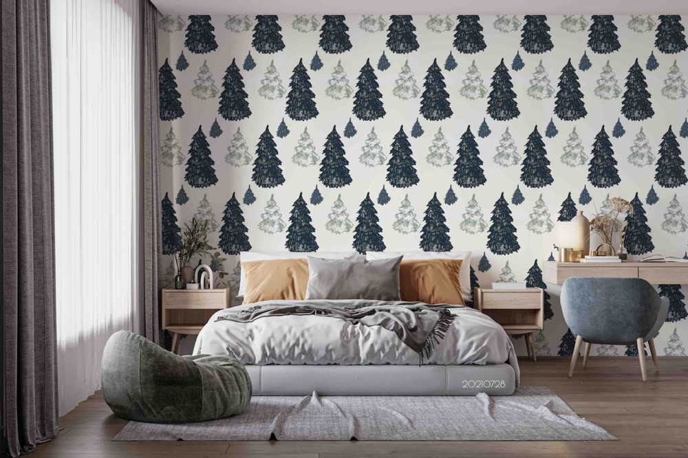 3D Hand Drawn Pine Forest Pattern Wall Murals Wallpaper Murals Wall Sticker