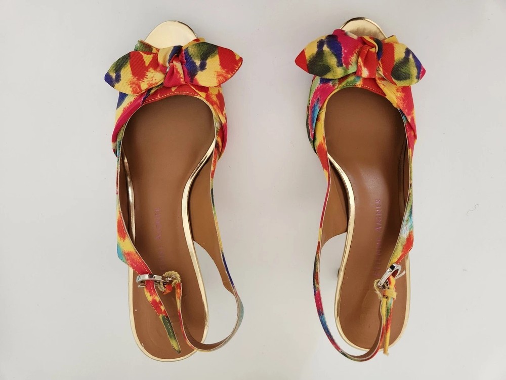 Rainbow colors fabric slingback With Leather Like High Heels Size 7.5