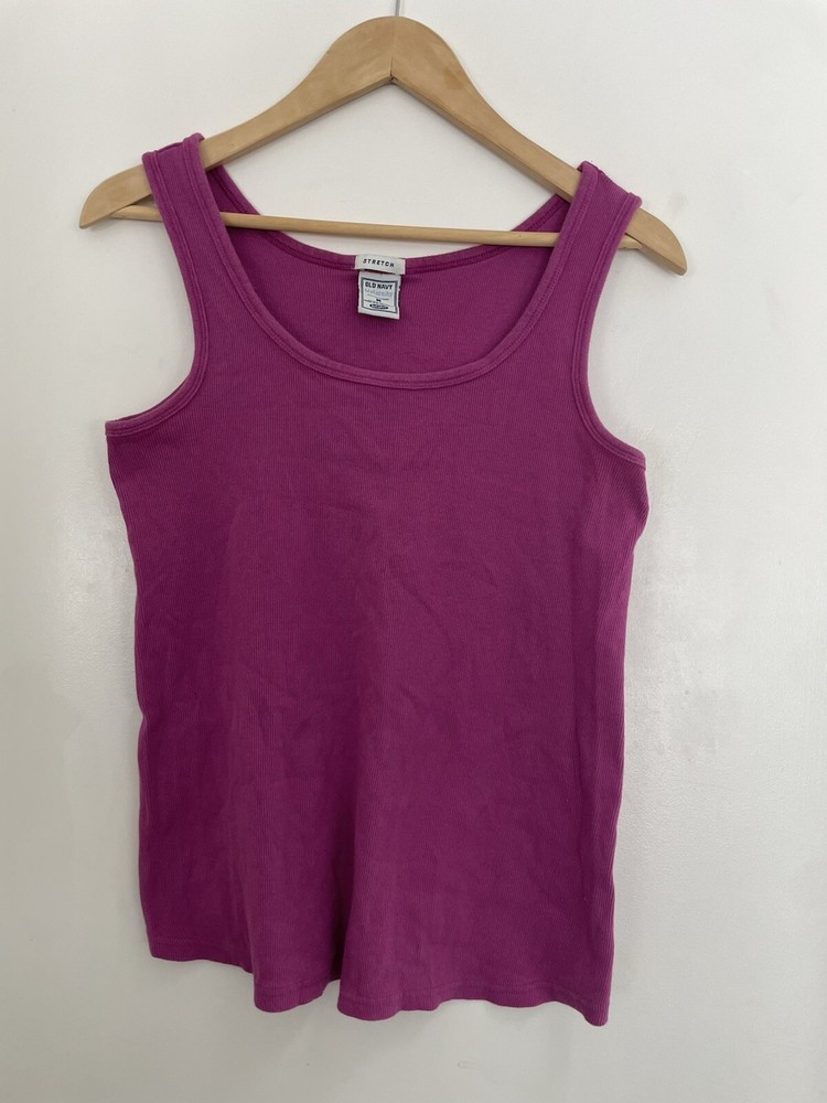 Old Navy Maternity Women's Solid Magenta Stretch Rib-Knit Sleeveless Tank Top M