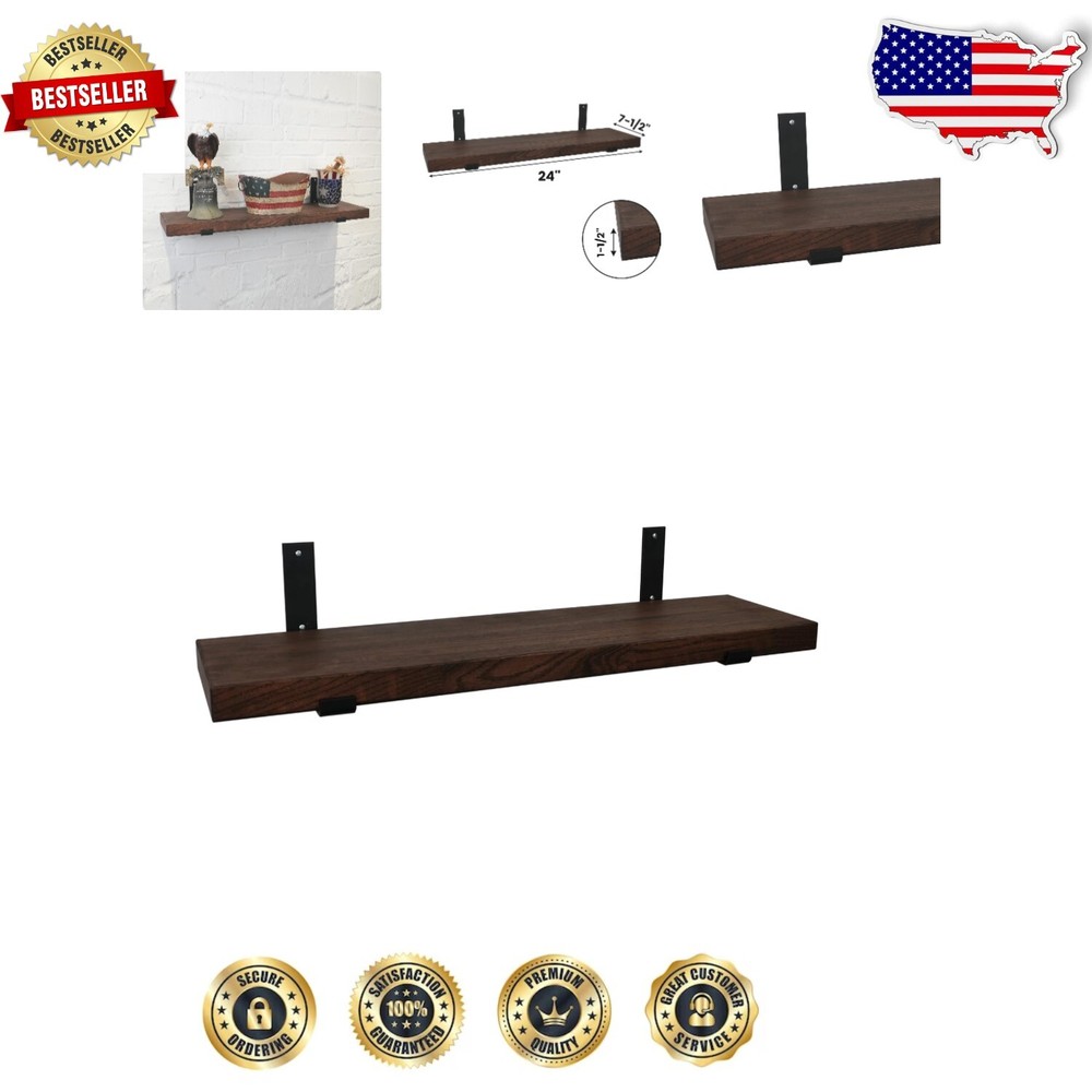 Minimalist Floating Shelves - USA Grown Oak Hardwood in Dark Walnut Finish