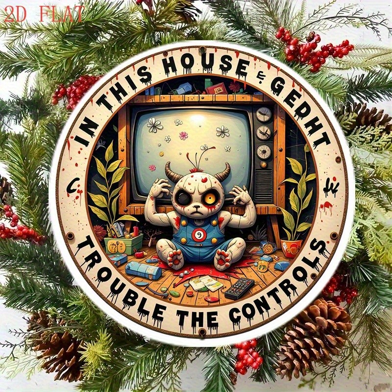 Vintage Horror Monster TV Round Metal Sign 8-Inch