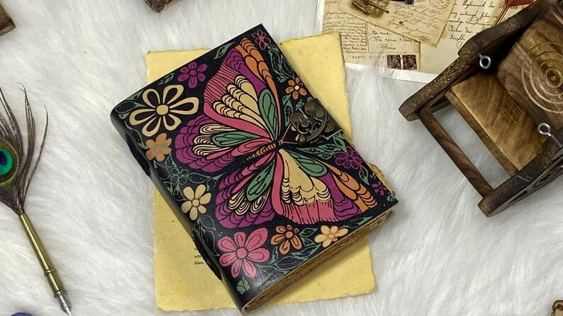 Butterfly Leather Journal Vintage Diary Blank Spell Book of Shadows