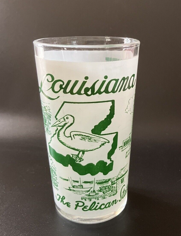 Louisiana The Pelican State Vintage Souvenir Tumbler Glass Midcentury Modern 8oz