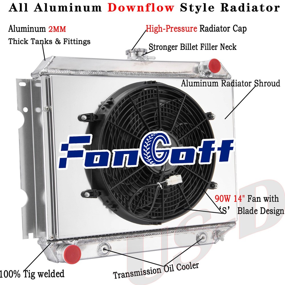 3 Row Radiator Shroud Fan for 1970-74 Dodge Charger 1968-73 Plymouth Barracuda