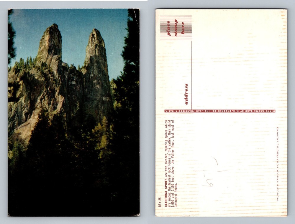 Yosemite, CA-California, Cathedral Spires Rock View PC Vintage Postcard