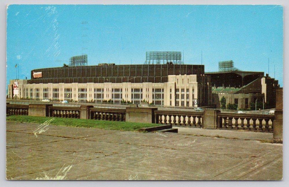Postcard municipal stadium from mall Cleveland, Ohio