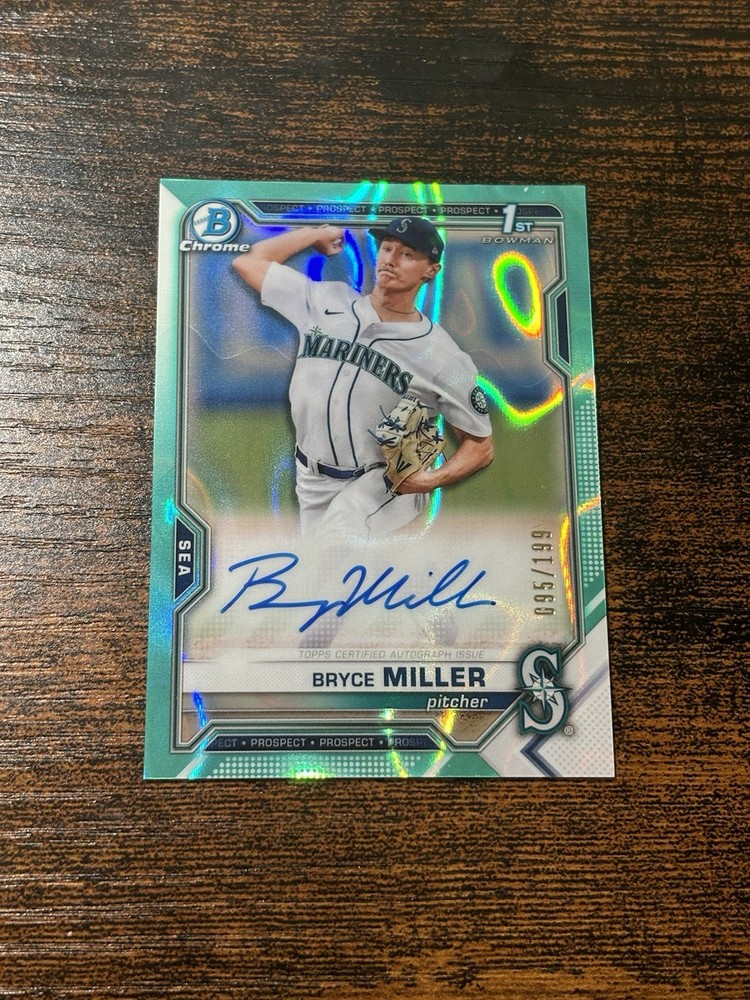 2021 Bryce Miller 1st Bowman Chrome Auto Aqua Lava Refractor /199 RC Mariners