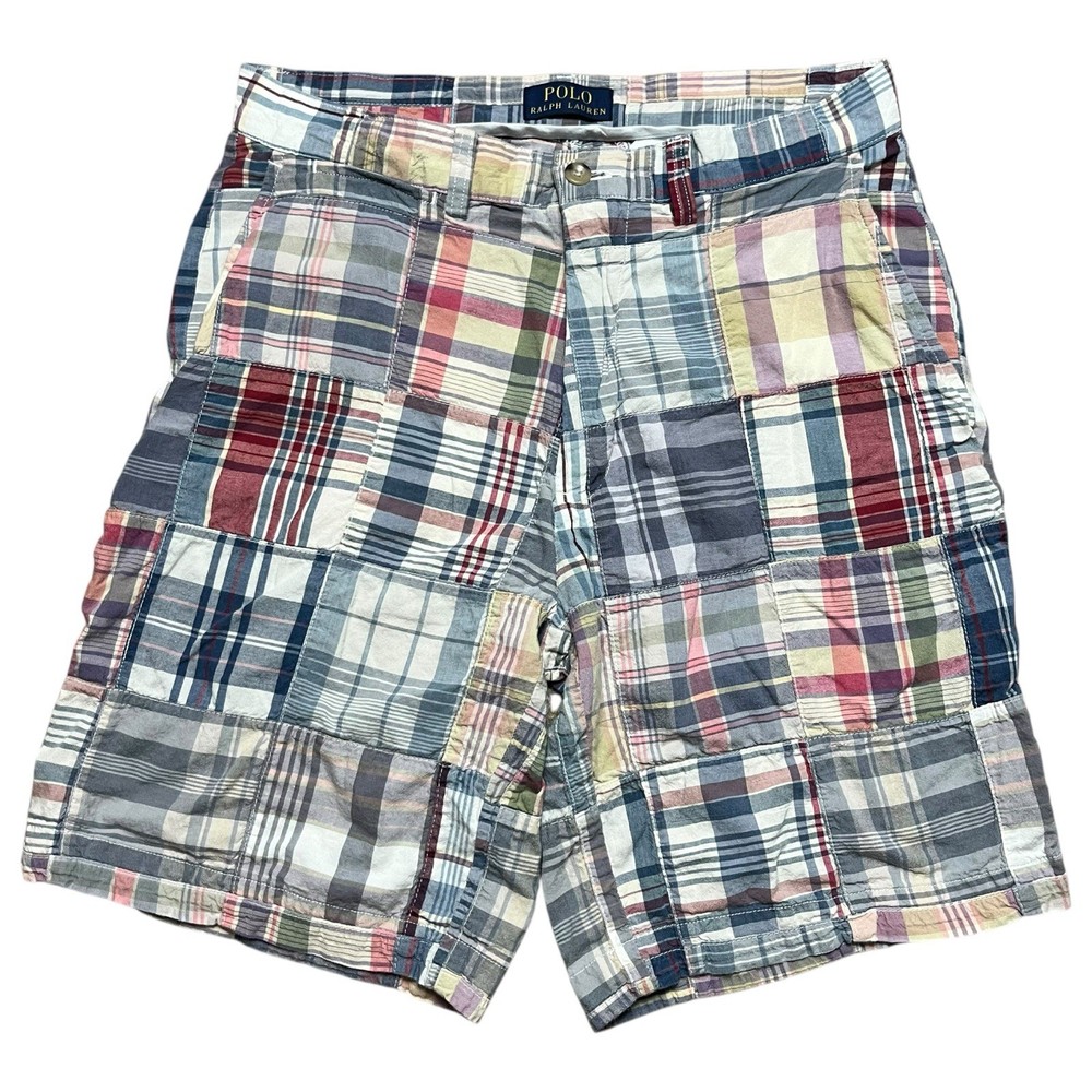Polo Ralph Lauren Mens Shorts 28 Plaid Multi Color Patchwork Madras Pockets