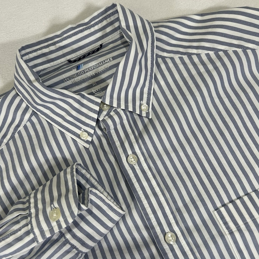 Vineyard Vines Mens Medium Blue Striped Long Sleeve OTG Brr Performance Shirt