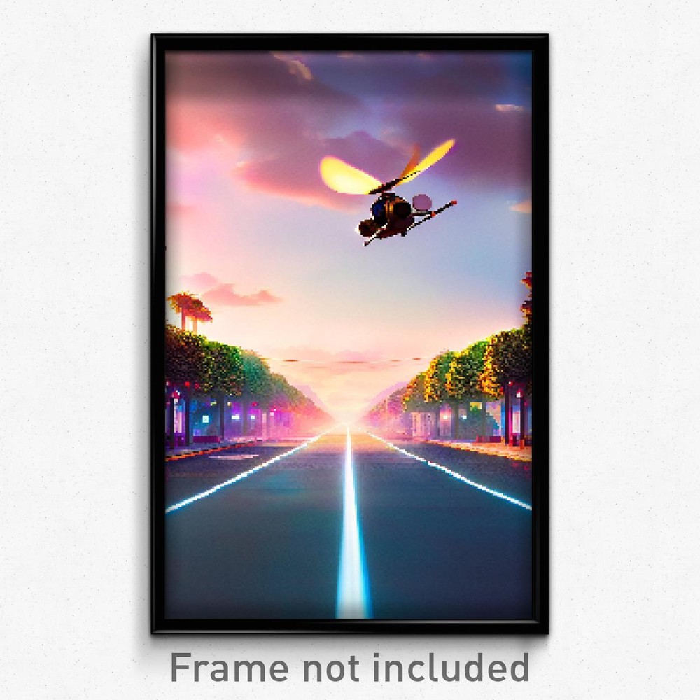 Pixel Art Poster - Flying Avenue (8 Bit Psychedelic Trippy Video Game Print)