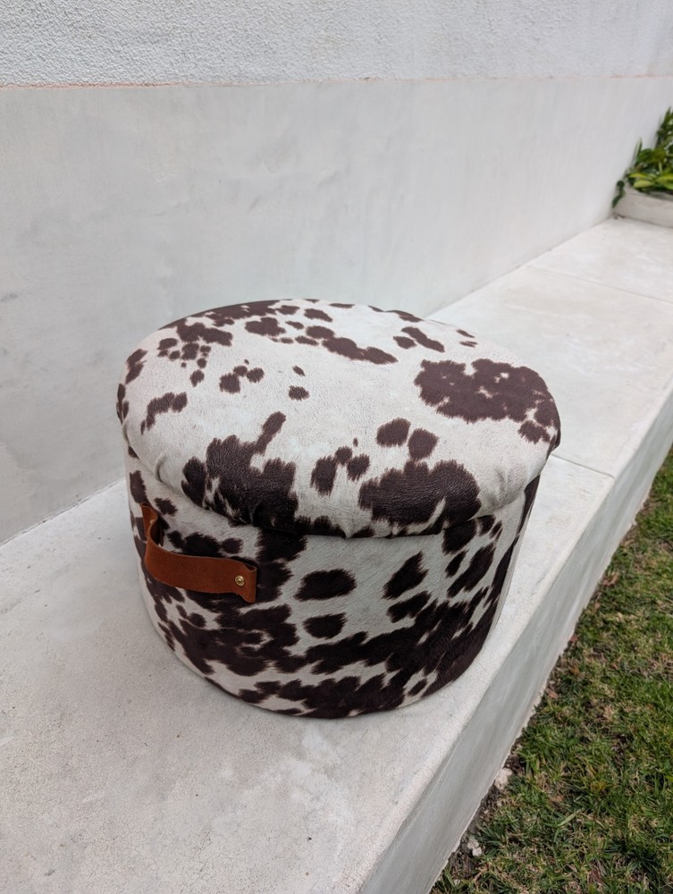 Black and White Printed Cowhide Pouf Ottoman Cube Footrest QXH