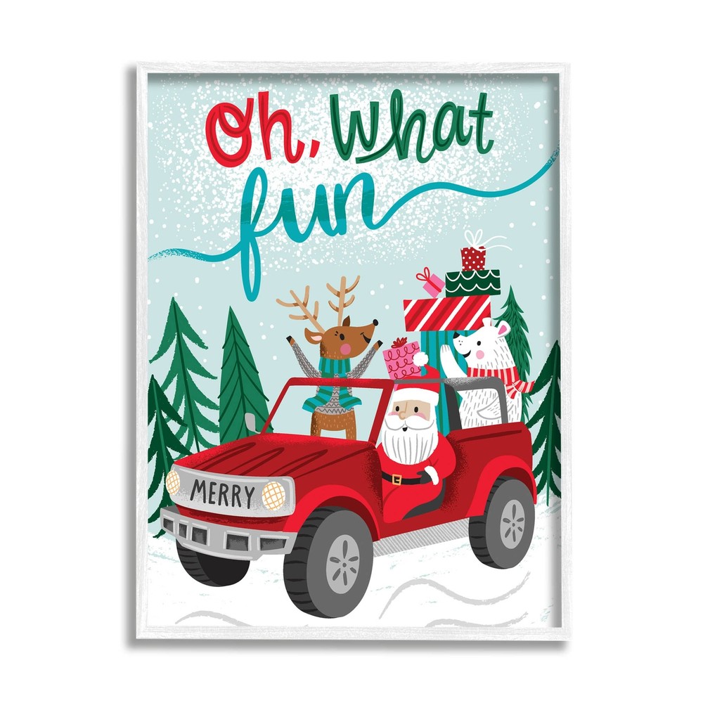 Oh What Fun Santa Driving Gifts Giclee Framed Wall Art, Design by Arrolynn We...